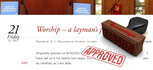 An image of my post on worship with Screwtape's stamp of approval